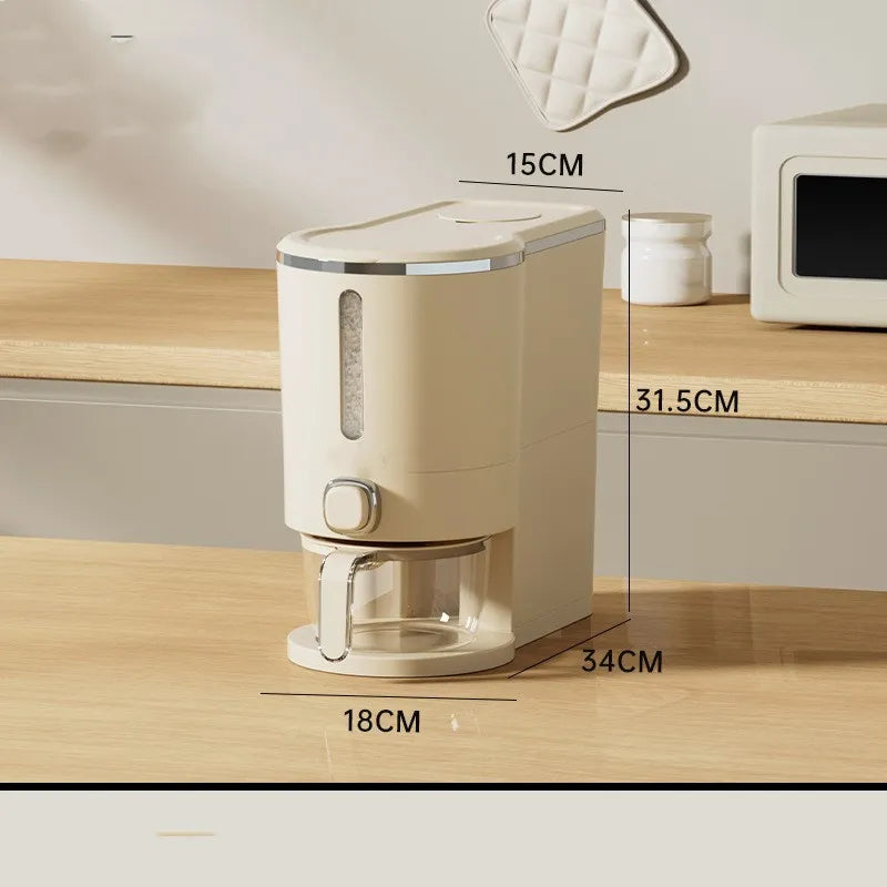 MUSE & MINT beige minimalist pet food storage container with press-button portion control dispenser, suitable for dogs and cats.
